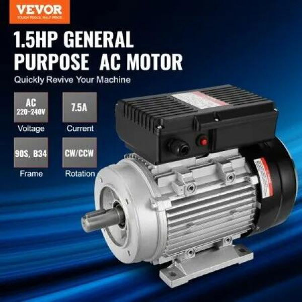 1.1KW Electric Motor 1400 rpm AC 220~240V 7.5A 90S B34 Frame Air Compressor Motor Single Phase 24mm Keyed Shaft CW/CCW Rotation