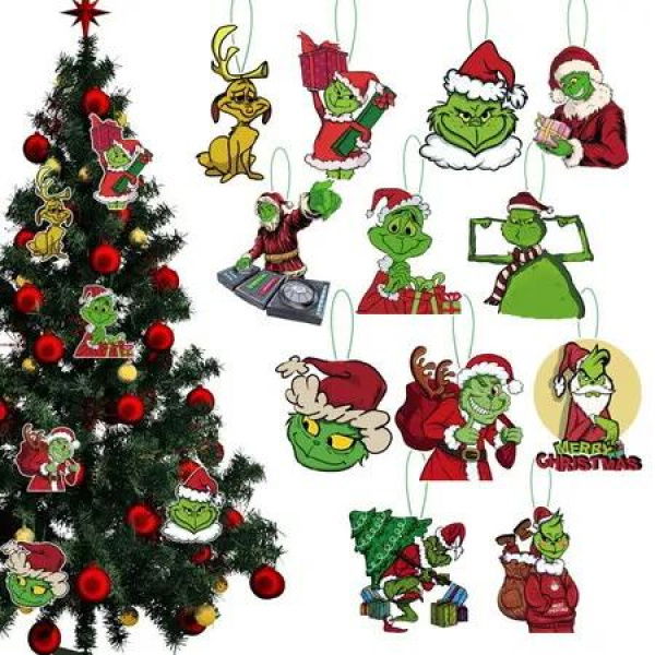 12 Christmas Grinch Hanging Ornaments Christmas Tree Decorations for Party New Year Birthday Ideal Festive Decor