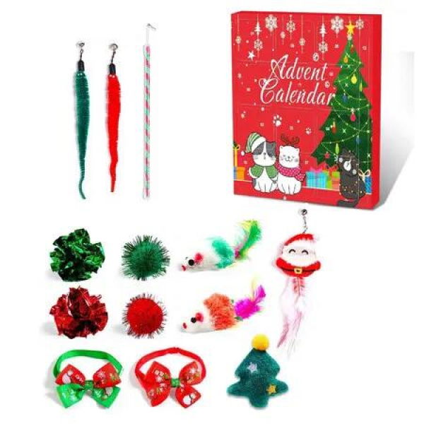 12 Day Cat Advent Calendar Christmas Toys Countdown with Catnip Mice Feather Teaser and Ball Bells for Kittens and Cat Lovers