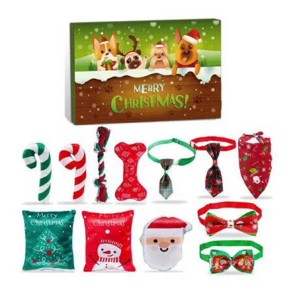 12 Day Dog Advent Calendar Christmas Countdown with Chew Ropes Squeaky Balls and Teething Toys for Small & Large Dogs