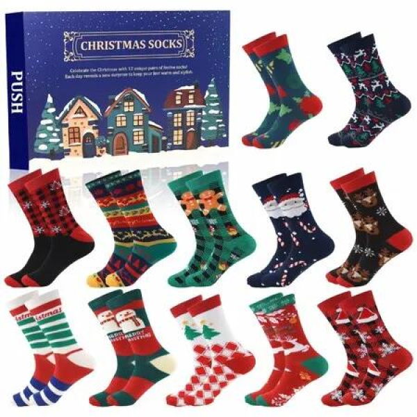 12 Days Socks Advent Calendar Filling for Christmas Calendar Advent Calendar Ideas Man Christmas Calendar Socks Gift Set(Blue)