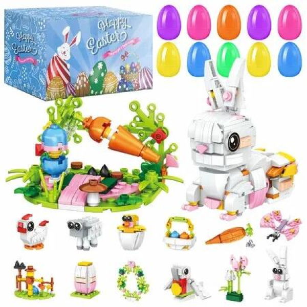 12 Easter Eggs with Bunny Building Block Sets,Easter Gifts with Basket Stuffers,Party Favors & Decorations,Creative Rabbit Building Toys for Kids