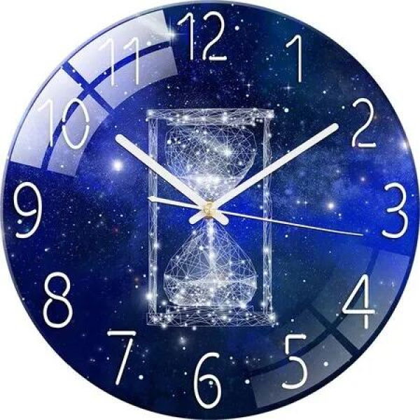 12 Inch Glass Wall Clock Silent Scanning Mechanical Round Glass Wall Clock, Suitable for Living Room, Kitchen, Office