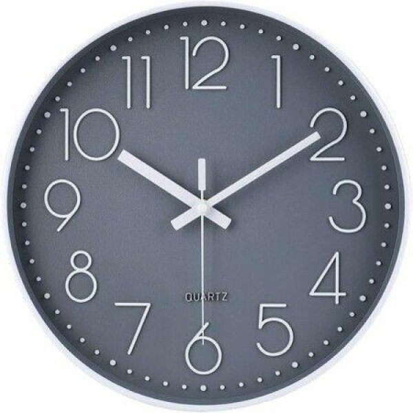 12-inch Non-Ticking Wall Clock For Home/Office/School/Kitchen/Bedroom/Living Room (Gray)