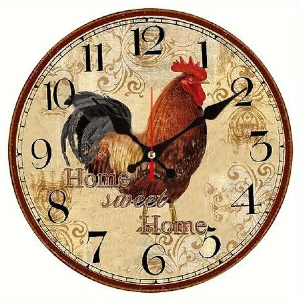 12 Inch Rooster Wall Clock, Home Farmhouse Decor, Red Vintage Chicken Battery Operated Wall Clocks for Kitchen/Bedroom/Dining Room