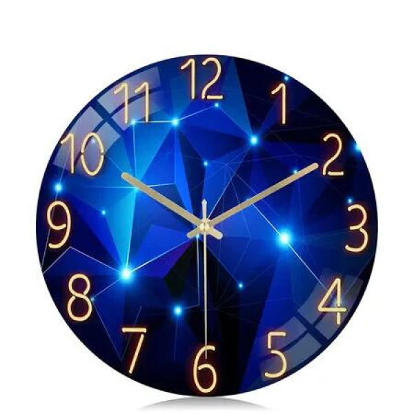 12 Inch Silent Blue Wall Clock Battery Operated, Kitchen Glass Wall Clock for Living Room Decor Bedroom