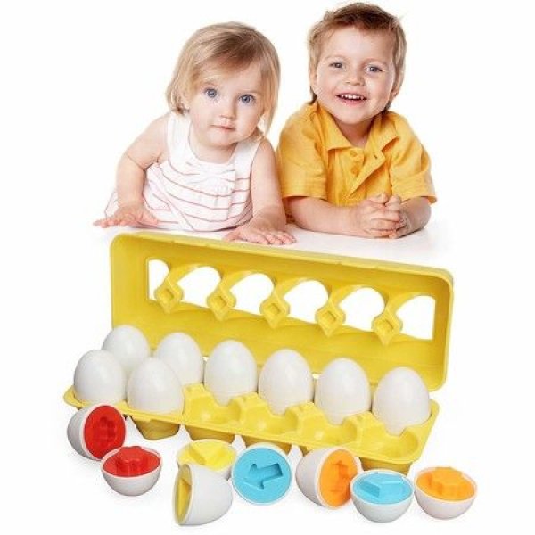 12 Matching Eggs Educational Color & Shape Recognition Sorter Puzzle Skills Study Toys.