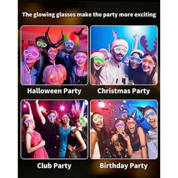 12-Pack 5-Color 3-Modes LED Light Up Shutter Glasses for Parties