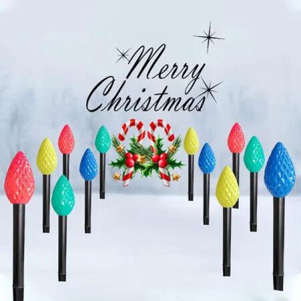 12 Pack C9 Christmas Decorations Outdoor Waterproof, Solar Christmas Path Lights with Pathway Marker Stakes, Solar Powered Lights for Outside Yard