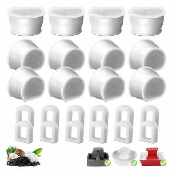 12 Pack Cat Fountain Replacement Carbon Filters,12 Pcs Replacement Foam for Ceramic and Stainless Steel Pet Fountains Automatic Water Bowl Filters