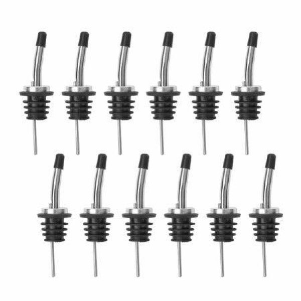 12 Pack Classic Bottle Pourers,Stainless Steel Liquor Pour Spouts Tapered Spout - Liquor Pourers with Rubber Dust Caps for Alcohol,Olive Oil,Bar Bartender Accessories