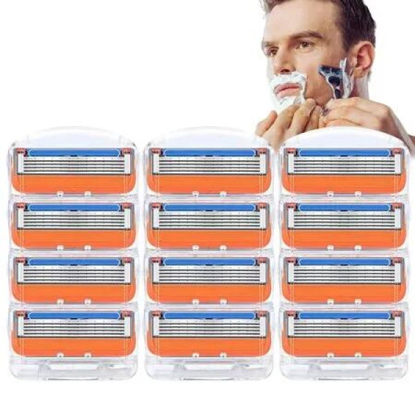 12 Pack Razor Shaving Blade Refills Compatible with Gillette Fusion 5 Orange