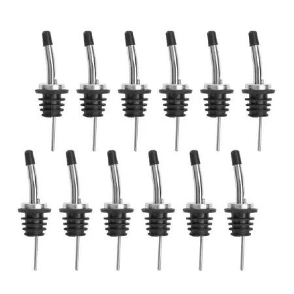 12-Pack Stainless Steel Liquor Pourers with Tapered Spouts and Dust Caps Ideal for dispensing alcohol, olive oil, and other liquids