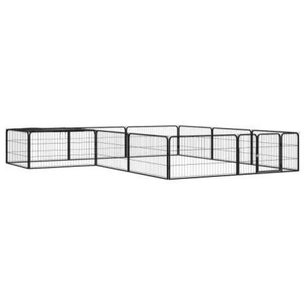 12-Panel Dog Playpen Black 100x50 cm Powder-coated Steel