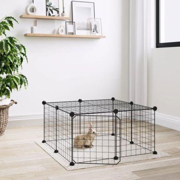 12-Panel Pet Cage With Door Black 35x35 Cm Steel