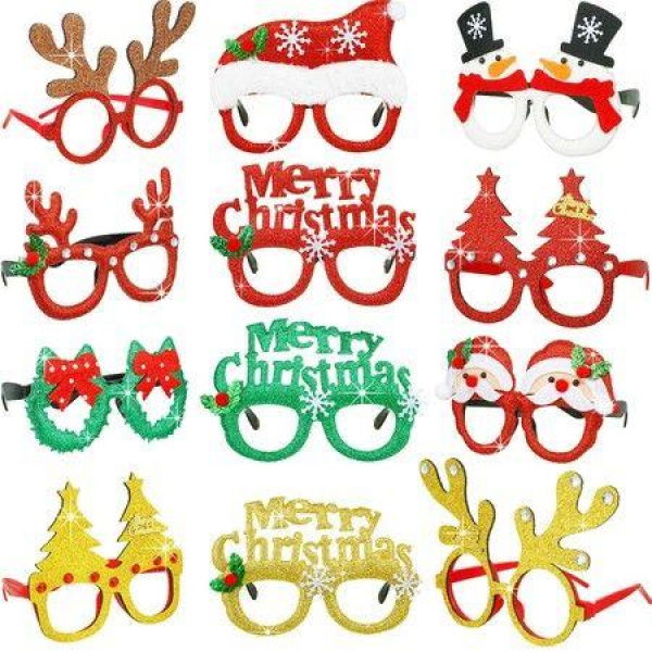 12 Pcs Christmas Glasses Frame Glasses For Christmas Tree Christmas Decorations Creative And Funny Glasses For Christmas Favors Assorted Styles