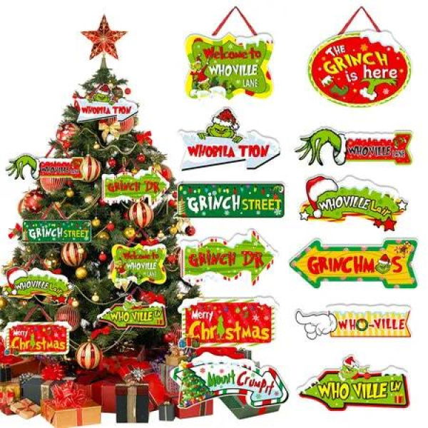 12 Pcs Grinch Christmas Tree Ornaments, Christmas Tree Decorations, Outdoor Tree Festival Ornaments for Christmas Party Supplies and Gifts