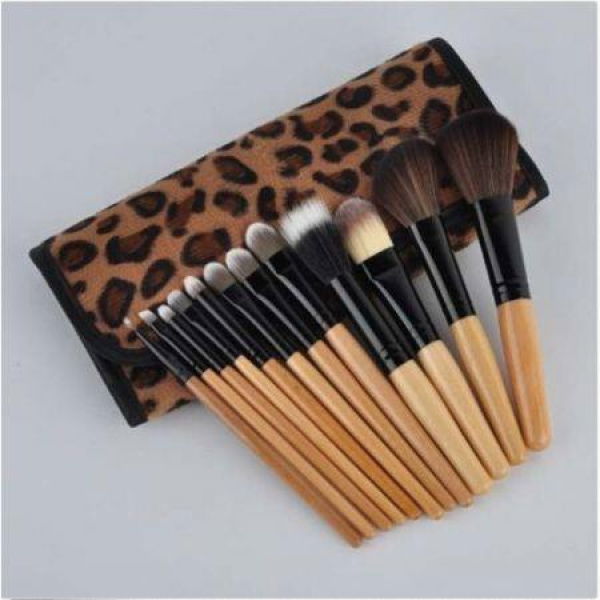 12 PCS Makeup Brush Set Classic Cosmetic Tool Leopard Bag Brushes