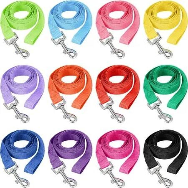 12 Pcs Nylon Puppy Training Leash Bulk 5ft Dog Leash for House Line 12 Colors Puppy Line Traction Rope for Dog Training,Play,Camping(Modern Colors)