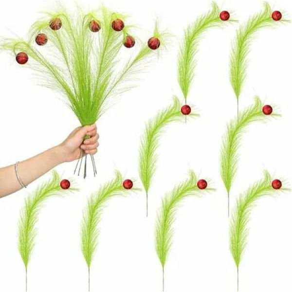 12 Piece Pack of Green Pampas Grass Curly Christmas Trees Branch Decoration Ideal For Valentine's Day Weddings And Christmas Decorations