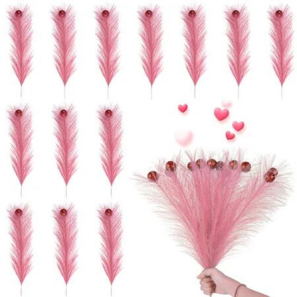 12 Piece Pack of Pink Pampas Grass Curly Christmas Trees Branch Decoration Ideal For Valentine's Day Weddings And Christmas Decorations