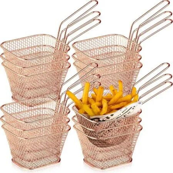 12 Pieces Mini Square Fry Basket Steel French Chip Food Baskets for Serving Stainless with Handle Reusable Fries Holder Deep Fryer Home