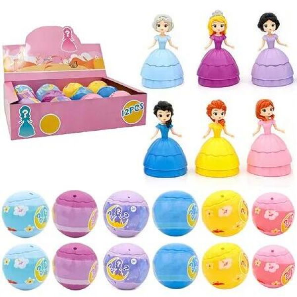 12 Princess Easter Eggs,Pre-Filled Easter Egg Fillers,Giant Ball Filled Eggs That Turn into Princesses,Party Favors and Classroom Gifts for Girls