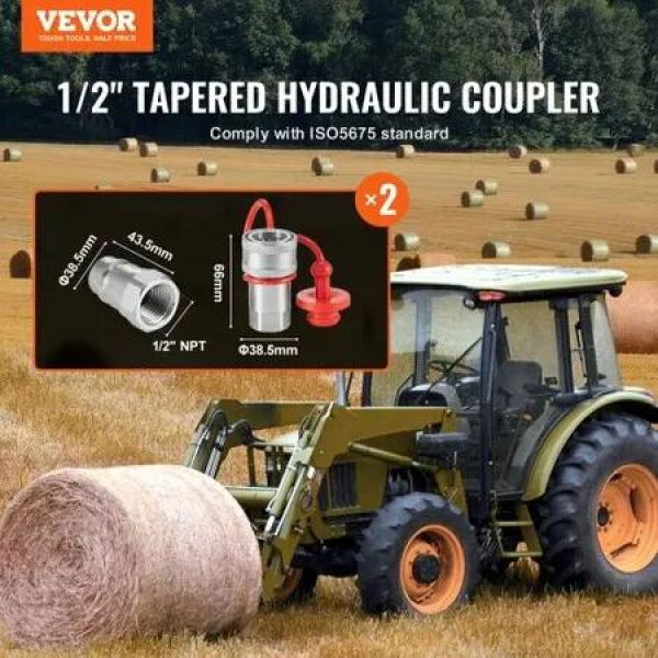 1/2' Tapered Hydraulic Couplers 1/2' NPT Skid Steer Couplers 4 Dust Caps