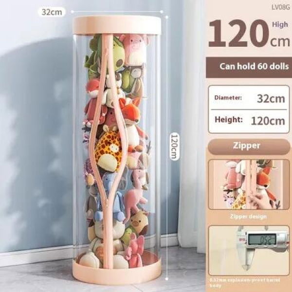 120 *32 cm Zipper Stuffed Animal Storage PET Tube Animal Organizer Transparent Bucket Zipper Kids Toy hold up 60Dolls