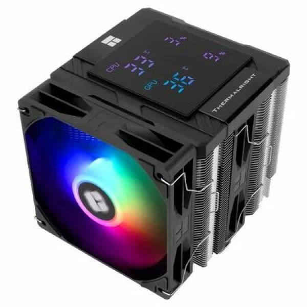 120 Digital Black CPU Cooler, Double Towers and Double Fans Cooling, CPU Air Cooler, Digital Screen Top Cover, for AM4/AM5,Intel LGA1851/1700/115X/1200