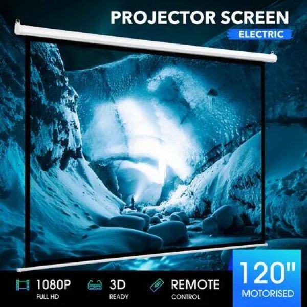 120 Inch Projector Screen Large Motorised Electric Ceiling Wall Mounted Roll Up Down Projection Home Movie Cinema Theatre