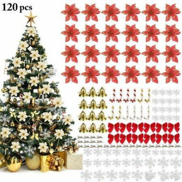 120 pcs Christmas Tree Decoration Pendants, Christmas Decoration, Christmas Flowers Artificial for Christmas Tree, Wedding Ornaments,(Red)