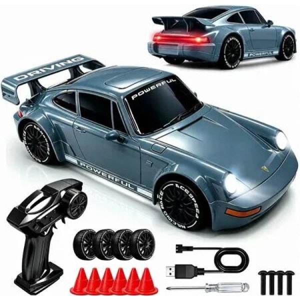 1/20 RC Drift Car,2.4GHz 4WD 360 Degree Fixed Point Drift 50 min playtime with 2 batteries,2 tire sets,3 LED lights,Gift for Kids Age3+