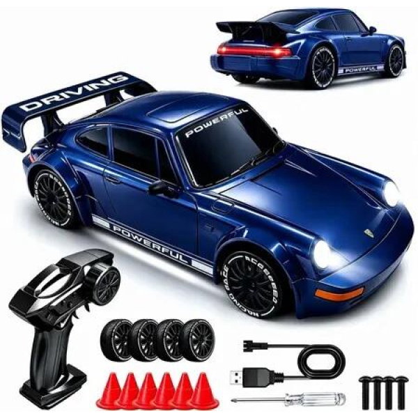 1/20 RC Drift Car,2.4GHz 4WD 360 Degree Fixed Point Drift 50 min playtime with 2 batteries,2 tire sets,3 LED lights,Gift for Kids Age3+