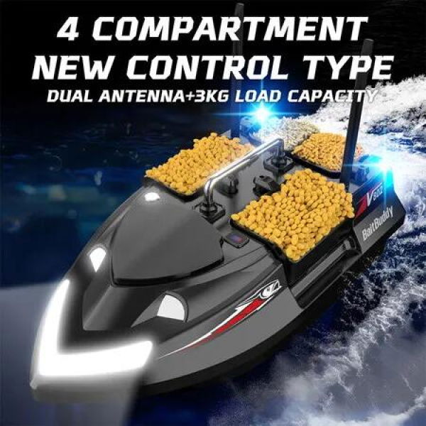 12000mAh 2 Batteries GPS RC Bait Boat for Fishing Fish finder 500M Range 4 HOURS Last Max3KG Load Birthday Christmas Gift COL Black