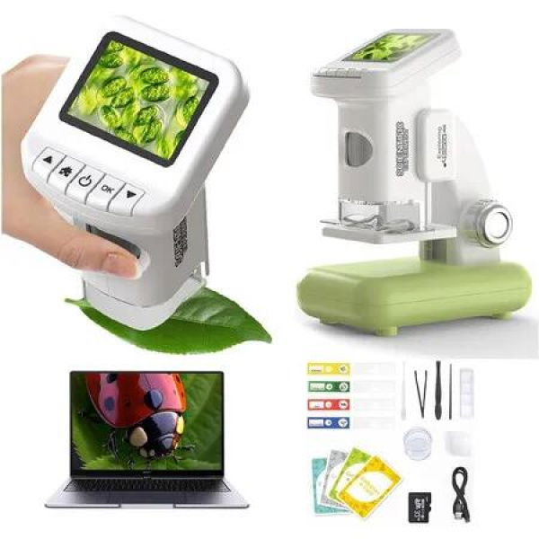 1200X Microscope with 2 inch Screen STEM Digital Science Kit Rechargeable Handheld Mini Children Students Educational Portable Gift for Kids (Green)