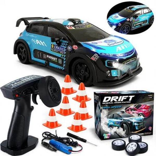 1/22 2.4G RC Drift Cars Vehicle Toys Supercars 4WD Remote Control Racing Cars Boys Toy 12km/h High Speed Sports Car With Replaceable Tires Color Blue