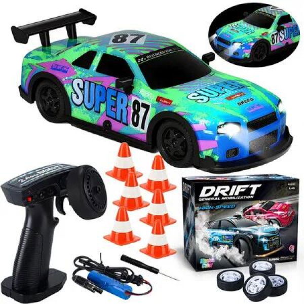 1/22 2.4G RC Drift Cars Vehicle Toys Supercars 4WD Remote Control Racing Cars Boys Toy 12km/h High Speed Sports Car With Tires Color Blue And Green