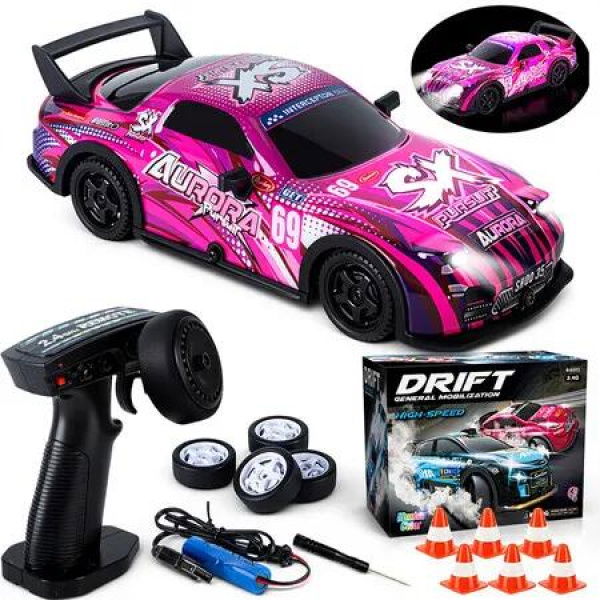 1/22 2.4G RC Drift Cars Vehicle Toys Supercars 4WD Remote Control Racing Cars Boys Toy 12km/h High Speed Sports Car With Tires Color Pink