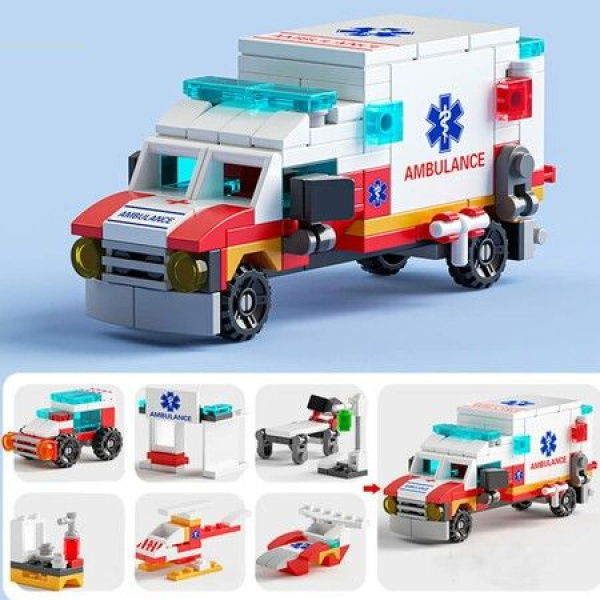 122 Pcs City Rescue Building Bricks Ambulance Car Building Blocks Toys 6 In 1 STEM Set For Boys Girls Aged 6+