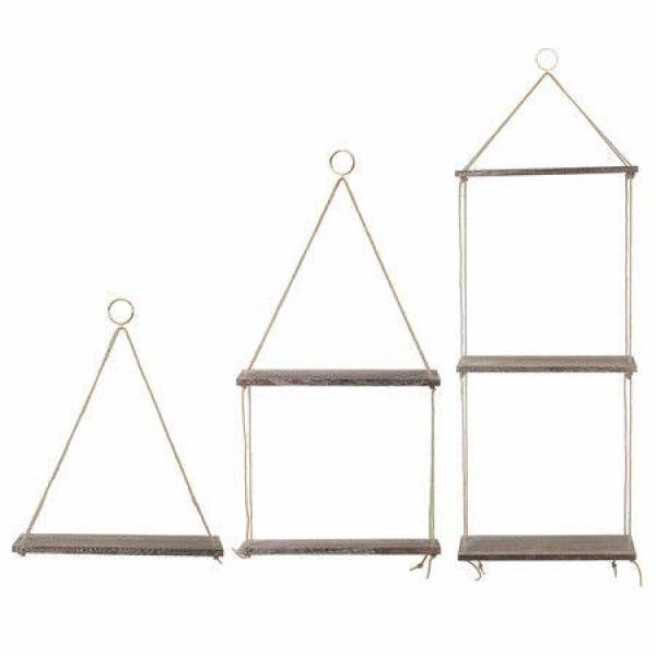 1/2/3 Tiers Wall Mounted Storage Holder Wooden Hanging Rope Shelf Floating Rack1 Layer