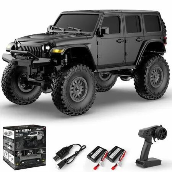 1/24 RC Truck 4x4 Off Road Crawler Climbing Vehicle All Terrain RC Monster Truck Remote Control Car with Bright Headlight for Kids Toys(Black)