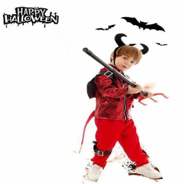 125-135cm Boy Devil Costume Devil Jacket Outfit Horn headwear Wings Dress up Halloween Christmas Party Costume