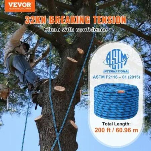 12.7mm Static Climbing Rope 60.9M(200ft) Outdoor Rock Climbing Rope Blue