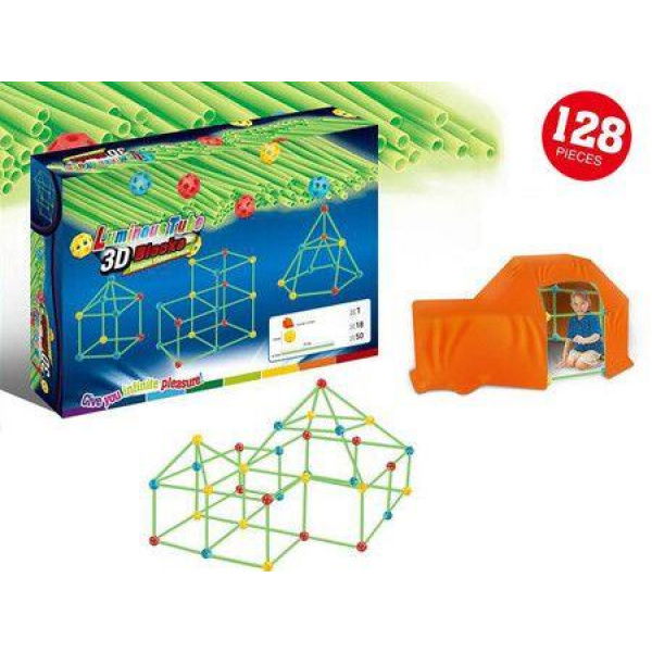 128 Pcs Glow in The Dark Fort Building Kit,Creative Indoor & Outdoor Play Tent and Tunnel Toys for 5-10 Year Old Boys & Girls,STEM Building Toy Gifts