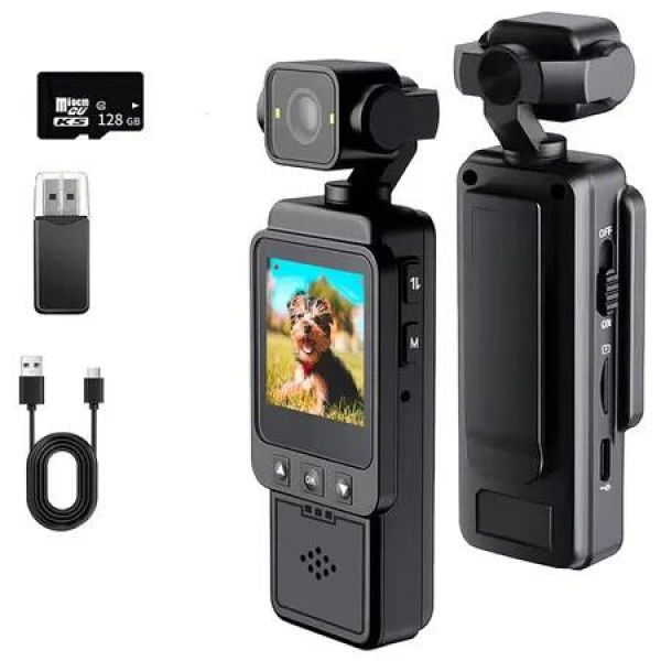 128G Mini Body Camera with Audio and Video Recording, Pocket Action POV Camcorder 360 Degree Rotation 1080P FHD for Security, Work, Guard, Travel