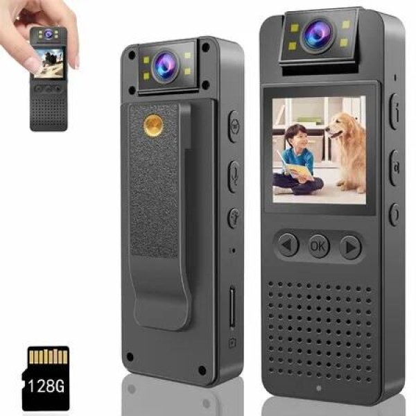 128GB Pocket Camcorder,Body Cameras with Audio and Video Recording 180 Degree Rotatable Lens True HD 1080P 1.4 In Screen to Playback Body Cam for Outdoor,Travel Record,Work Records