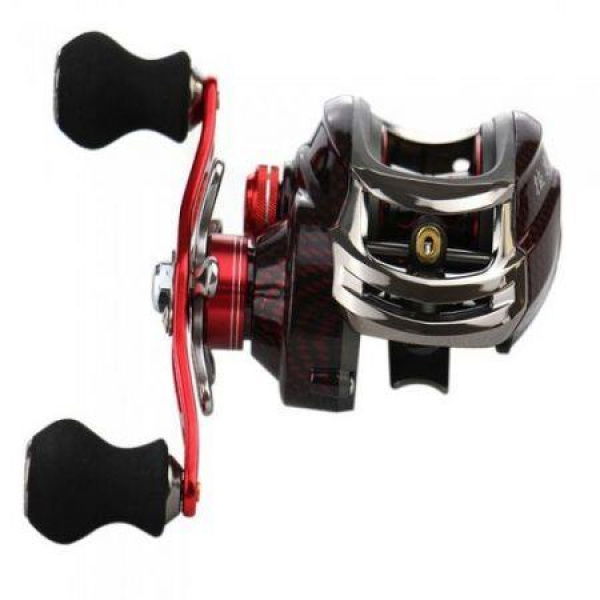 12BB 6.3:1 Right Hand Baitcasting Fishing Reel 10 Ball Bearings + One-way Clutch High Speed Red.