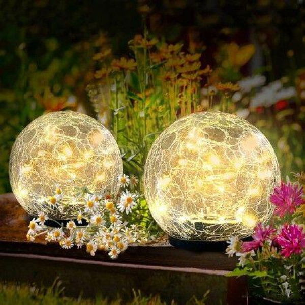 12cm Garden Warm White Solar Lights Outdoor Cracked Glass Ball Solar Ground Lights (1 Pack)