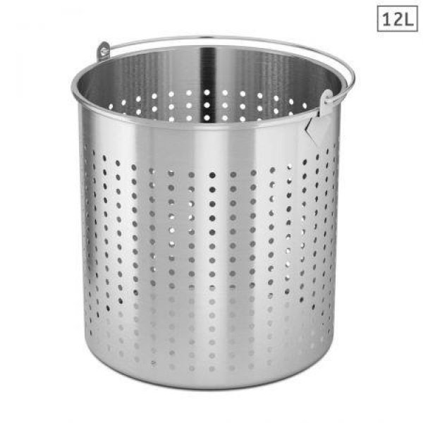 12L 18/10 Stainless Steel Perforated Stockpot Basket Pasta Strainer With Handle.